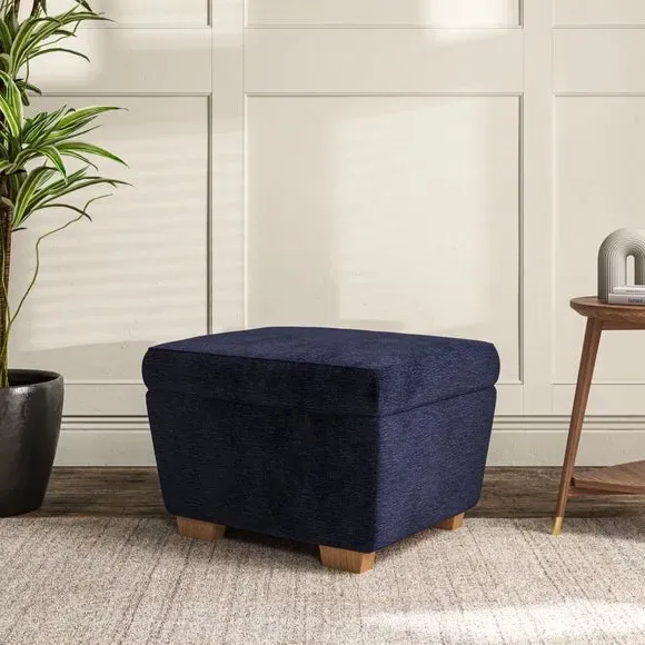 Cushioned Footstool with Turned Legs - Navy