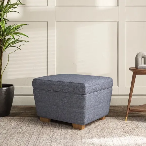Cushioned Footstool with Turned Legs - Navy