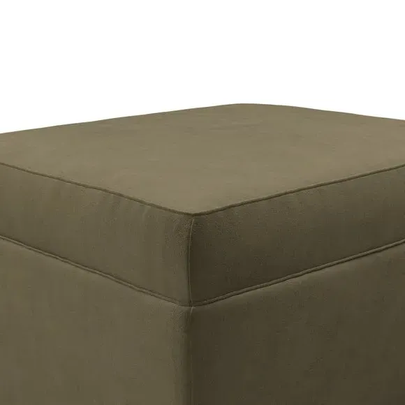 Cushioned Footstool with Turned Legs - Olive