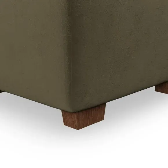 Cushioned Footstool with Turned Legs - Olive