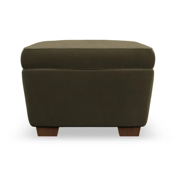 Cushioned Footstool with Turned Legs - Olive
