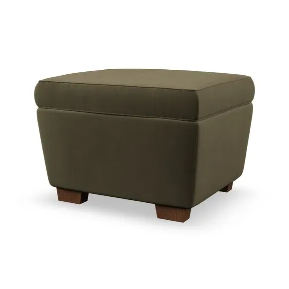 Cushioned Footstool with Turned Legs - Olive