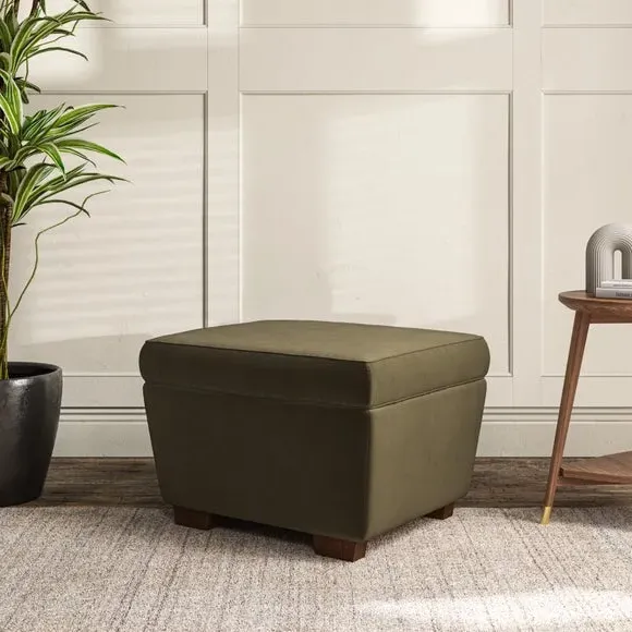 Cushioned Footstool with Turned Legs - Olive