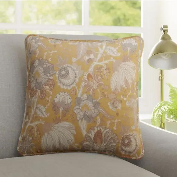 Custom Cushion Cover - Chartreuse, Floral Fabric