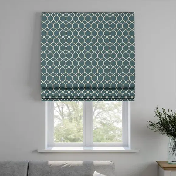 Custom Roman Blind Fire Retardant - Peacock