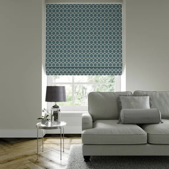Custom Roman Blind Fire Retardant - Peacock