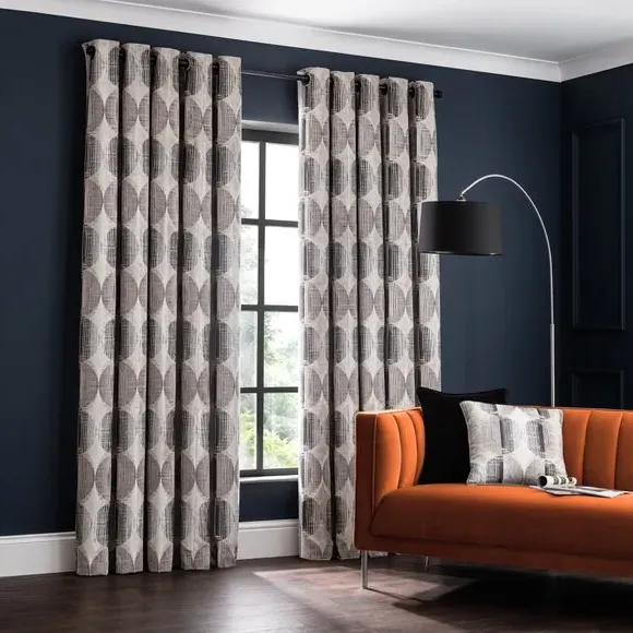 Cut Velvet Eyelet Curtains - Black/White, Velvet