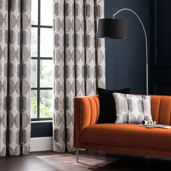 Cut Velvet Eyelet Curtains - Black/White, Velvet