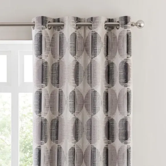 Cut Velvet Eyelet Curtains - Black/White, Velvet image