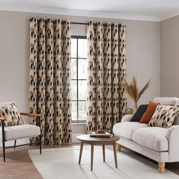 Cut Velvet Eyelet Curtains - Chocolate, Polyester