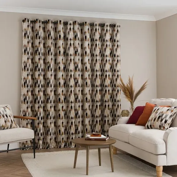 Cut Velvet Eyelet Curtains - Chocolate, Polyester