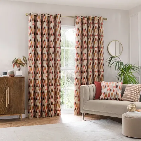 Cut Velvet Eyelet Curtains - Coral, Polyester