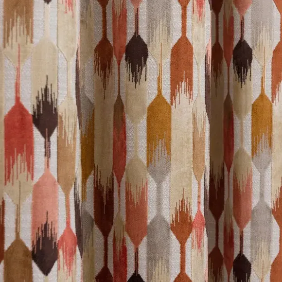 Cut Velvet Eyelet Curtains - Coral, Polyester