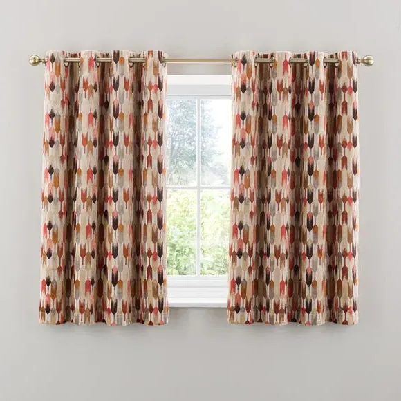 Cut Velvet Eyelet Curtains - Coral, Polyester