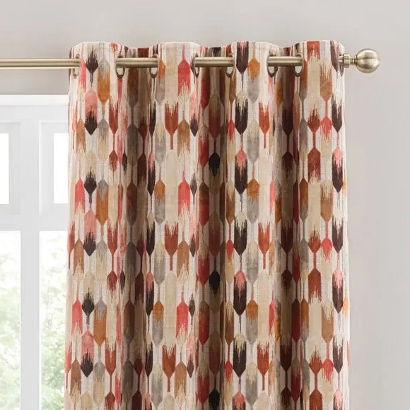 Cut Velvet Eyelet Curtains - Coral, Polyester