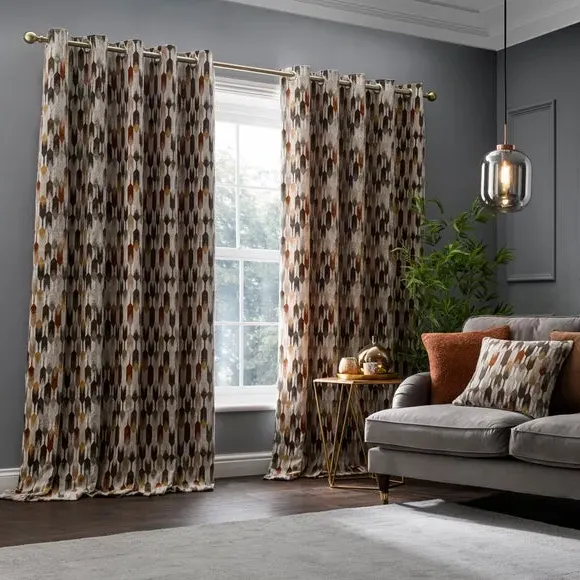 Cut Velvet Eyelet Curtains - Natural, Polyester