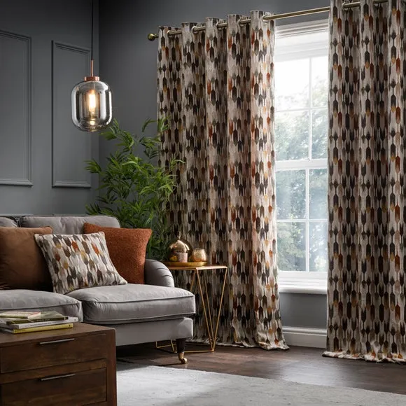 Cut Velvet Eyelet Curtains - Natural, Polyester