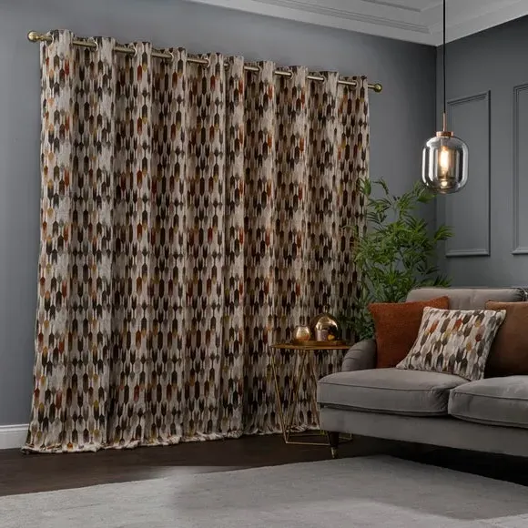 Cut Velvet Eyelet Curtains - Natural, Polyester