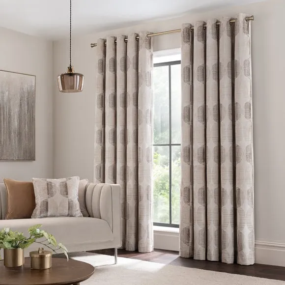 Cut Velvet Eyelet Curtains - Natural, Velvet