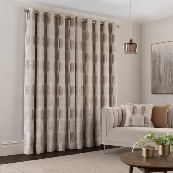 Cut Velvet Eyelet Curtains - Natural, Velvet