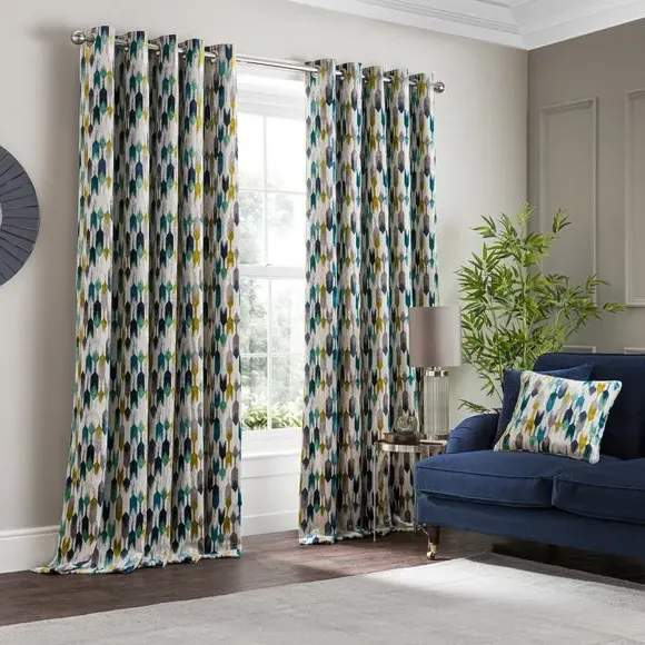 Cut Velvet Eyelet Curtains - Navy, Polyester