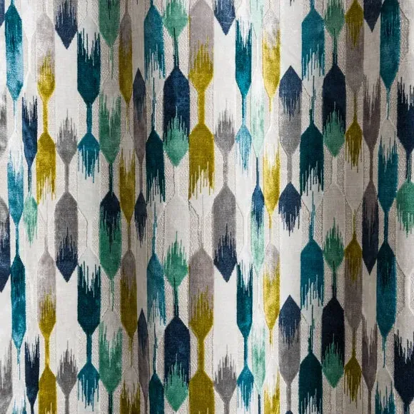 Cut Velvet Eyelet Curtains - Navy, Polyester