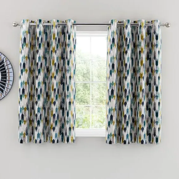 Cut Velvet Eyelet Curtains - Navy, Polyester