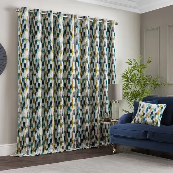 Cut Velvet Eyelet Curtains - Navy, Polyester