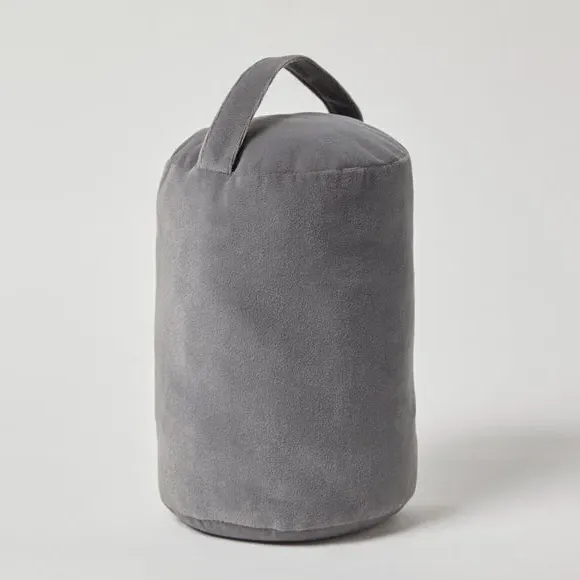 Cylinder Doorstop - Grey, Velvet