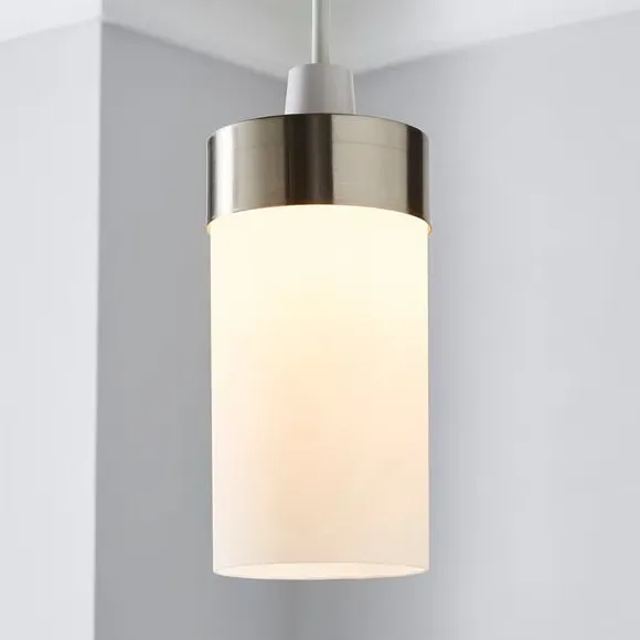 Cylindrical Pendant Shade - Satin Nickel, Glass image