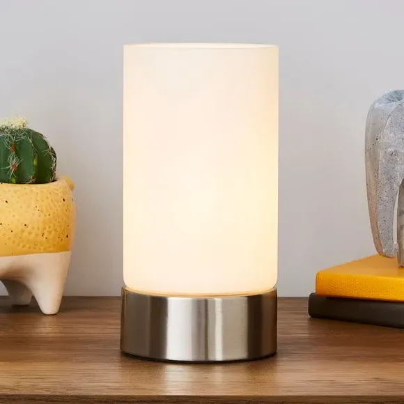 Cylindrical Table Lamp - Satin Nickel, Glass