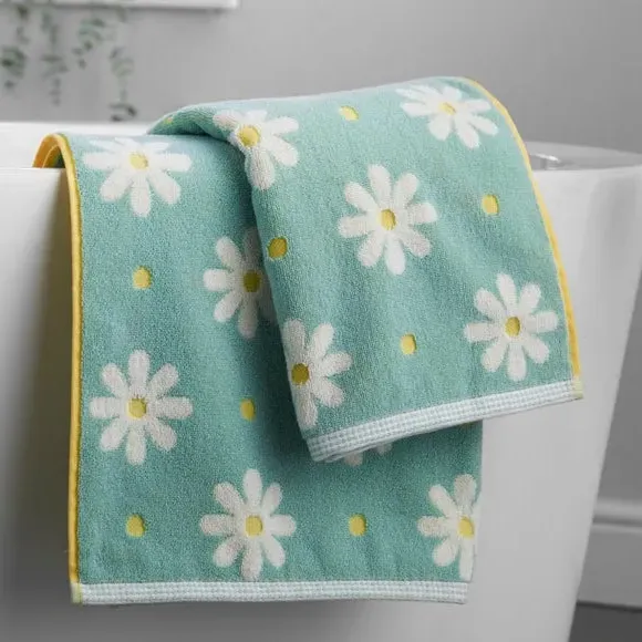 Daisy Pattern Bath Towel - Blue, Cotton
