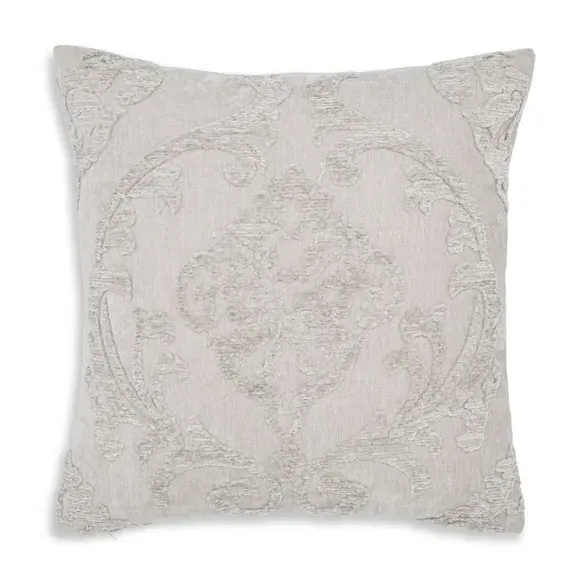 Damask Cushion with Embroidery - Natural, Chenille