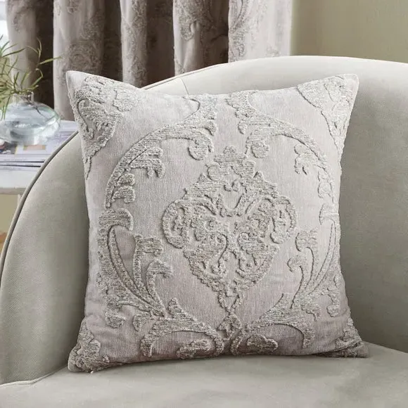 Damask Cushion with Embroidery - Natural, Chenille image