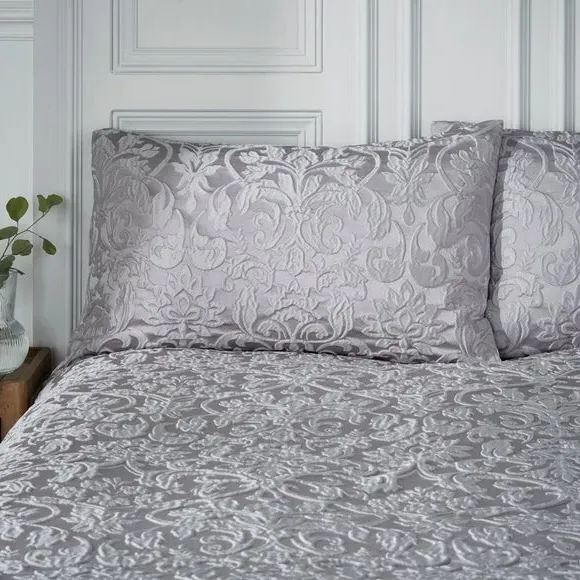 Damask Duvet Cover Set - Grey, Jacquard