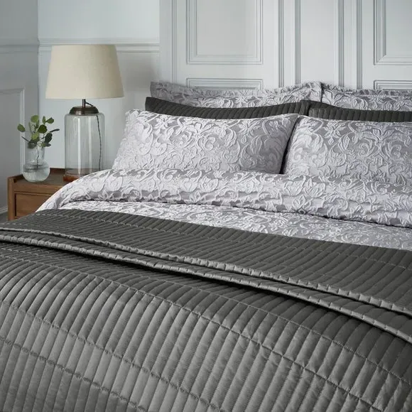 Damask Duvet Cover Set - Grey, Jacquard