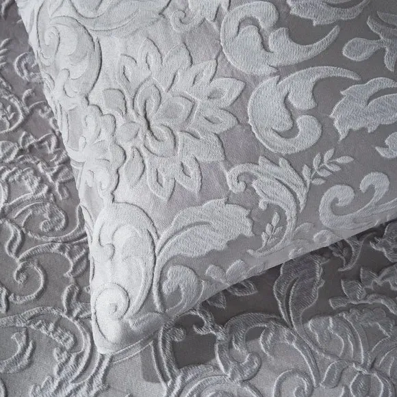 Damask Duvet Cover Set - Grey, Jacquard