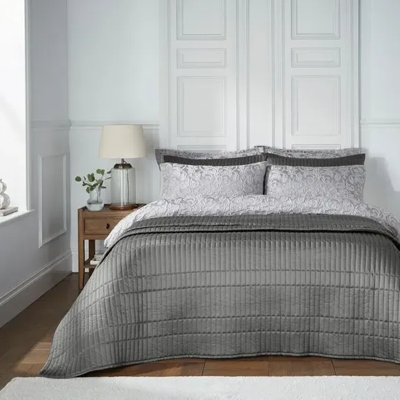 Damask Duvet Cover Set - Grey, Jacquard