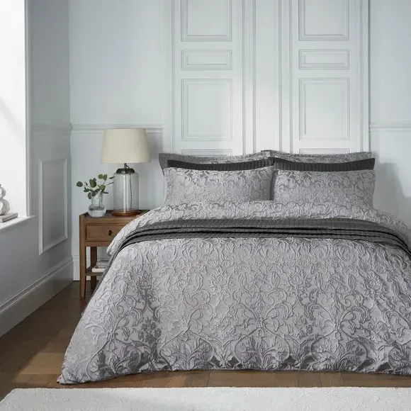 Damask Duvet Cover Set - Grey, Jacquard image