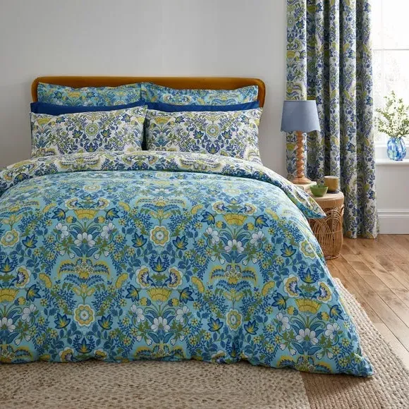 Damask Duvet Cover Set - Teal, Polycotton