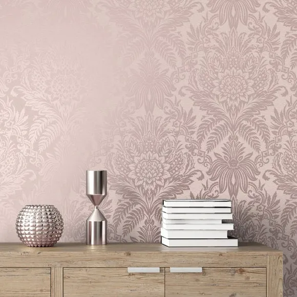 Damask Wallpaper Embossed - Rose Gold, Vinyl