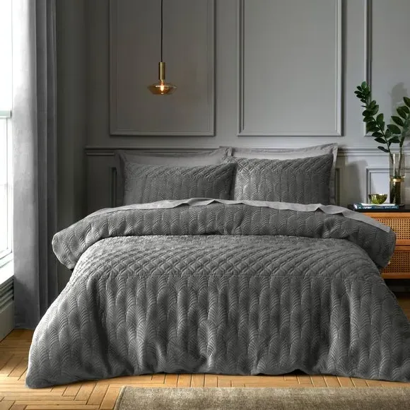 Deco Duvet Cover & Pillowcase Set - Grey, Polyester