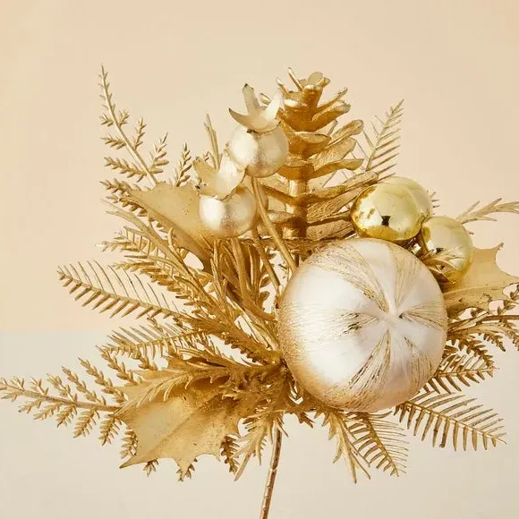 Decorative Pick with Bauble & Berries - Gold