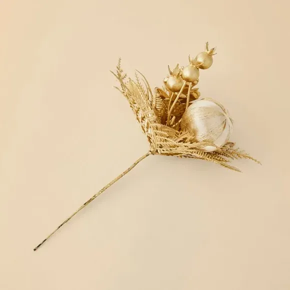 Decorative Pick with Bauble & Berries - Gold