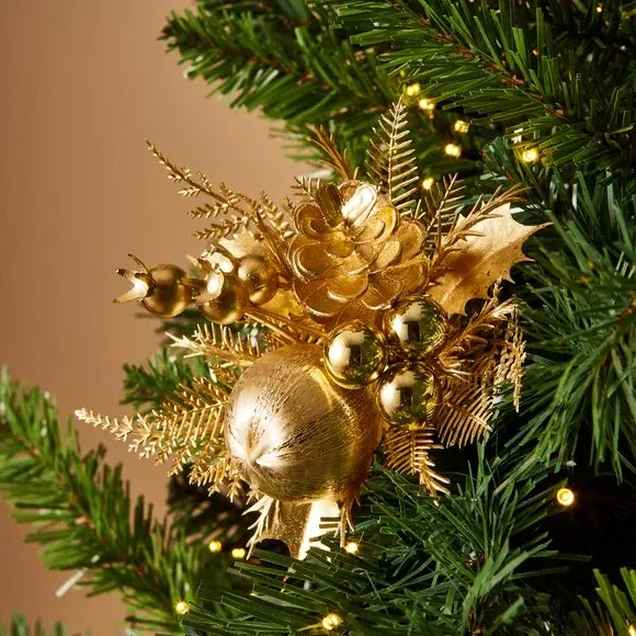 Decorative Pick with Bauble & Berries - Gold image