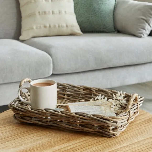 Decorative Tray Handmade - Grey, Rattan image
