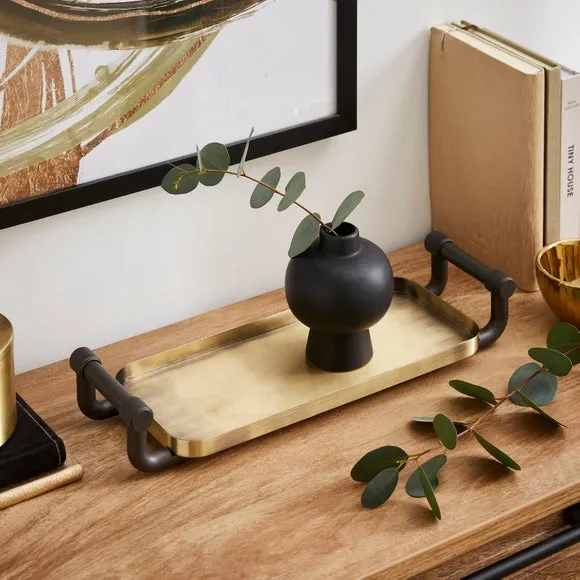 Decorative Tray with Handles - Gold, Metal image