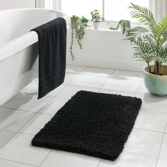 Deep Pile Bath Mat with Non-Slip - Black image