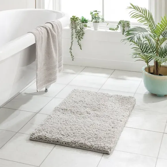 Deep Pile Bath Mat with Non-Slip - Light Grey