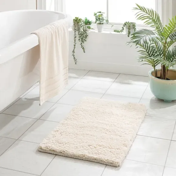 Deep Pile Bath Mat with Non-Slip - Natural